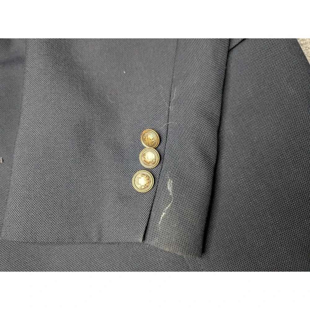 VTG Arnold Palmer Solid Navy‎ Blue Brass Button Sports Coat Blazer Mens 46L Long